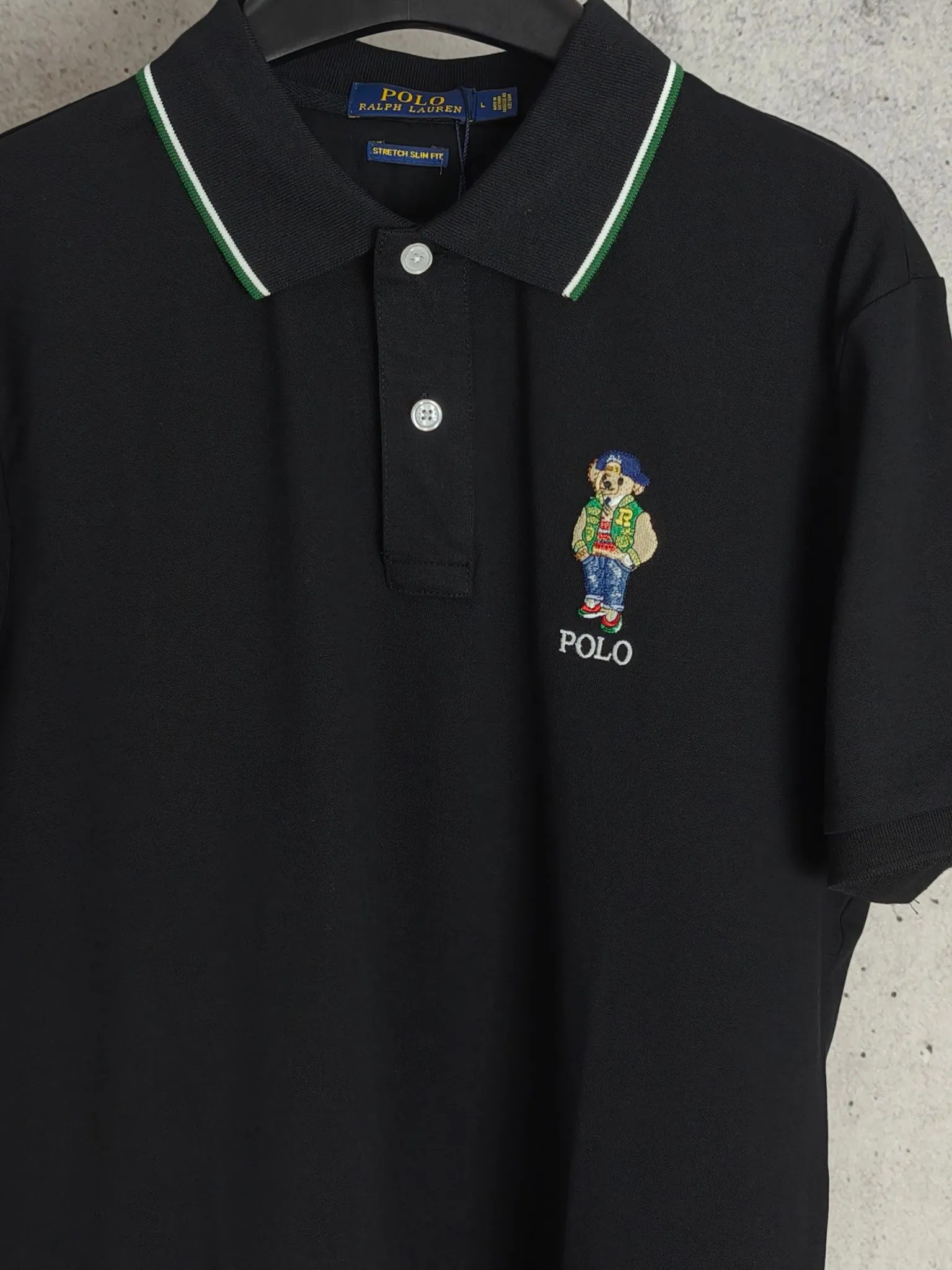 P180 Real shot quality High version Ralph Lauren embroidered polo shirt lapel short sleeves High-end quality Complete with three labels, comfortable and breathable, classic and simple, exquisite and fashionable, details show high-end quality Color: black navy blue Size: M-XXL